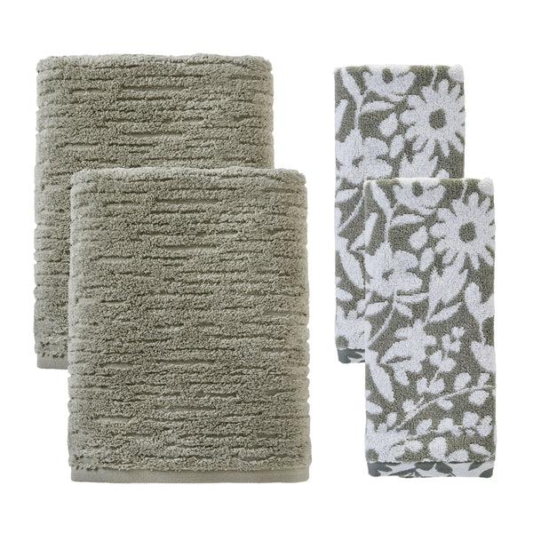 skl home CloudSoft/Bedford Floral 4pc Bath & Hand Towel Set Sage