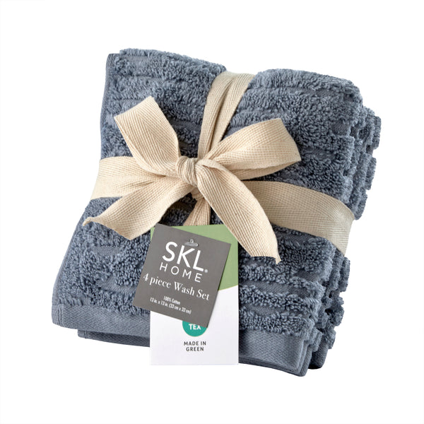skl home CloudSoft Cotton Luxury 4-Piece Washcloth Set Smoke Blue
