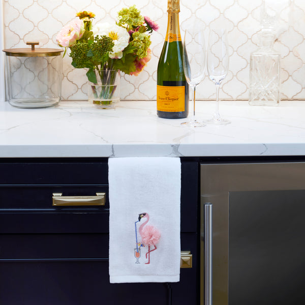 Skl Home Cool Flamingo 3D Appliqué 2-Piece Hand Towel Set White