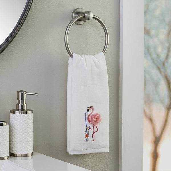 Skl Home Cool Flamingo 3D Appliqué 2-Piece Hand Towel Set White