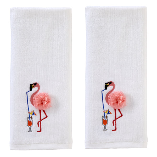 skl home Cool Flamingo 3D Appliqué 2-Piece Hand Towel Set White