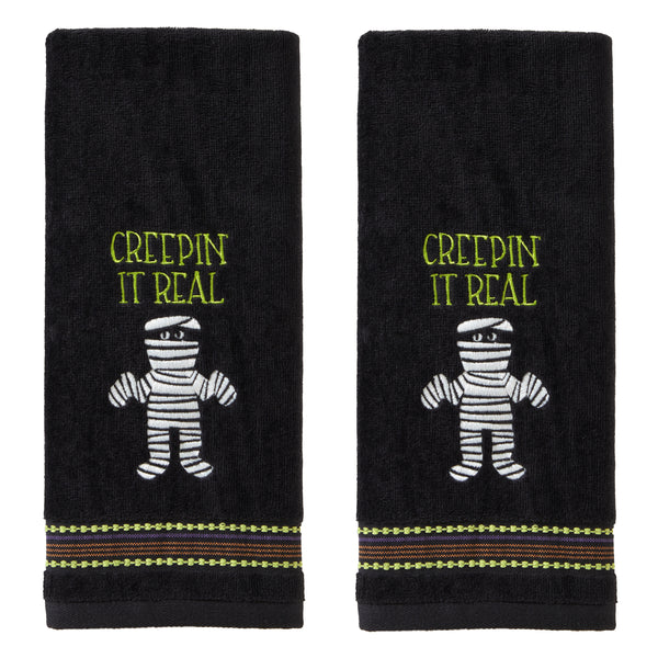 skl home Creepin Real 2-Piece Glow-In-The-Dark Hand Towel Set Black