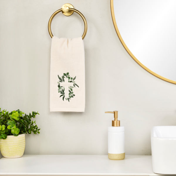 Skl Home Cross With Greenery 2-Piece Hand Towel Set Natural