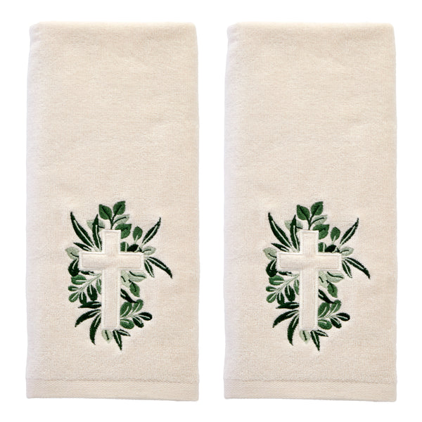 skl home Cross With Greenery 2-Piece Hand Towel Set Natural