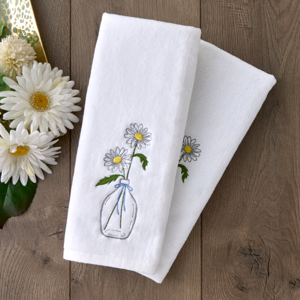 Skl Home Daisies In Vase 2-Piece Hand Towel Set White