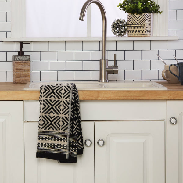 Skl Home Diamond Grid Jacquard 2-Piece Hand Towel Set Black