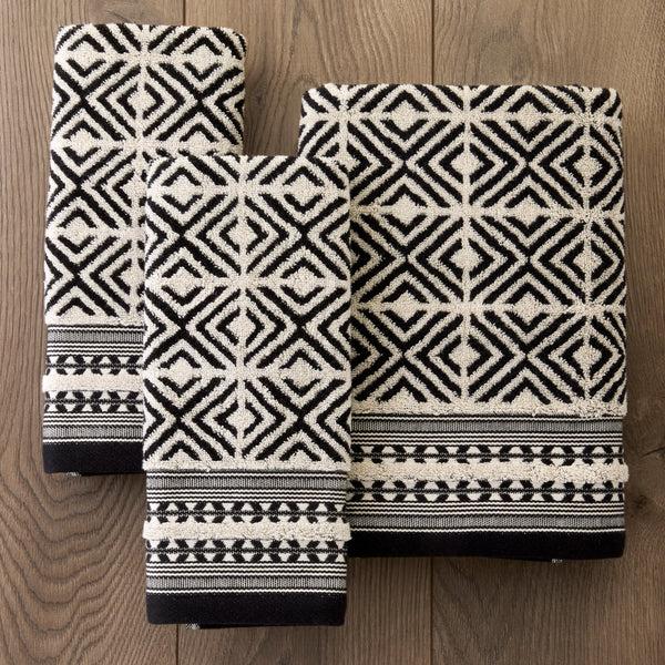 Skl Home Diamond Grid Jacquard 2-Piece Hand Towel Set Black