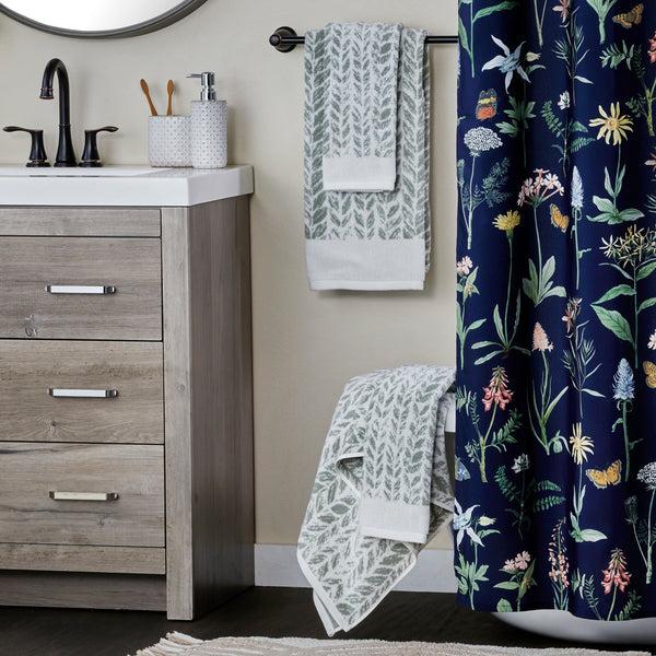 Skl Home Distressed Leaves 2-Piece Turkish Cotton Hand Towel Set Sage