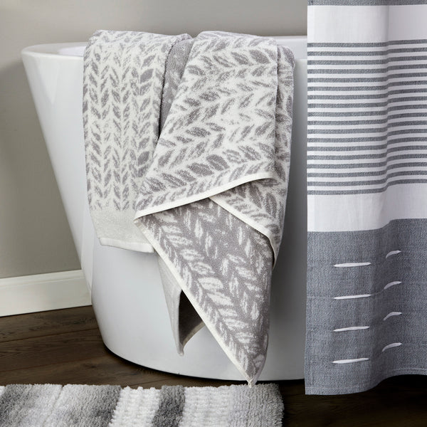 Skl Home Distressed Leaves 2-Piece Turkish Cotton Hand Towel Set Gray