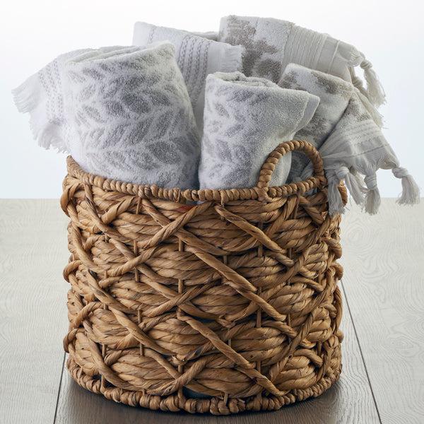 Skl Home Distressed Leaves 2-Piece Turkish Cotton Hand Towel Set Gray