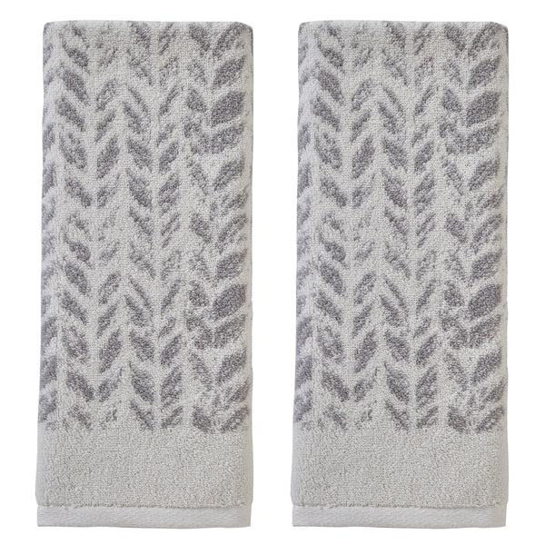 skl home Distressed Leaves 2-Piece Turkish Cotton Hand Towel Set Gray
