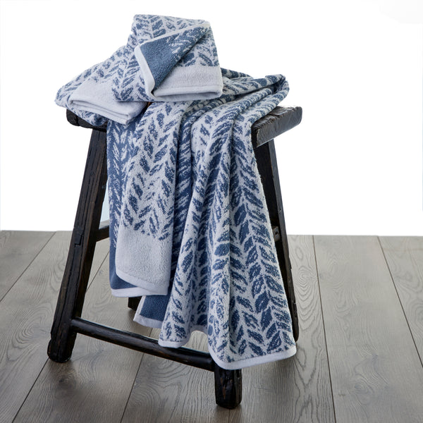 Skl Home Distressed Leaves 2-Piece Turkish Cotton Hand Towel Set Denim