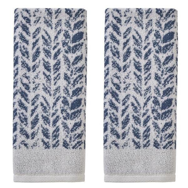 skl home Distressed Leaves 2-Piece Turkish Cotton Hand Towel Set Denim