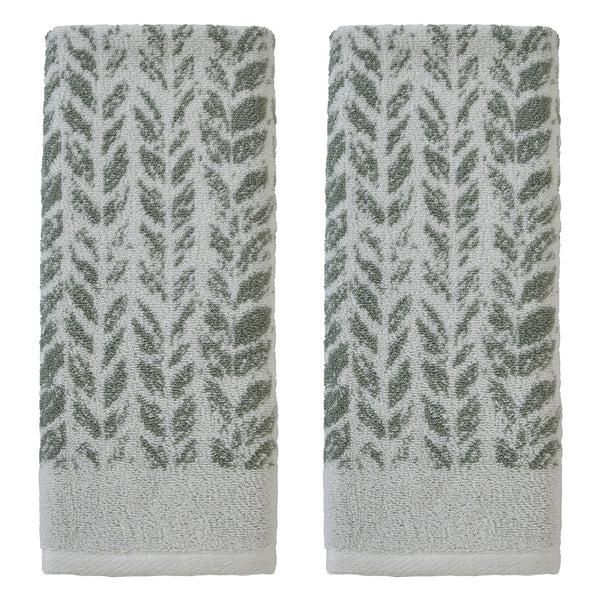 skl home Distressed Leaves 2-Piece Turkish Cotton Hand Towel Set Sage