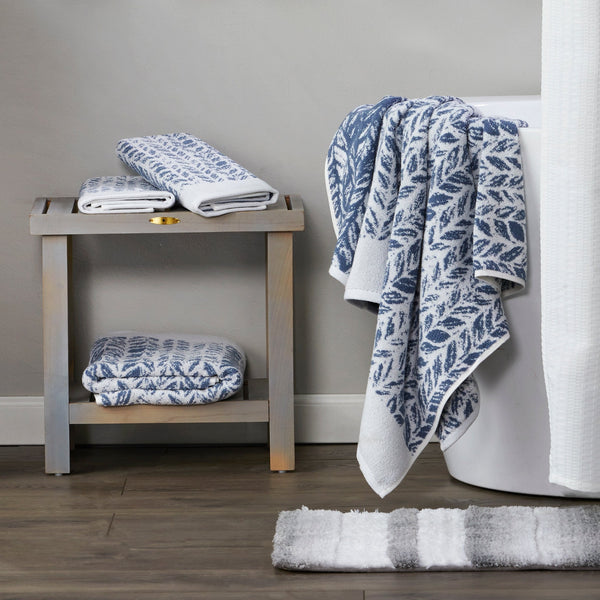 Skl Home Distressed Leaves Turkish Cotton Bath Towel Denim
