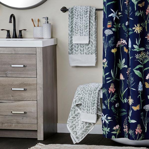 Skl Home Distressed Leaves Turkish Cotton Bath Towel Sage