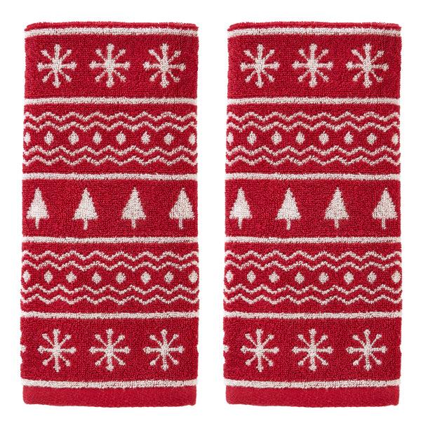 skl home Fair Isle Jacquard 2-Piece Hand Towel Set Red/White