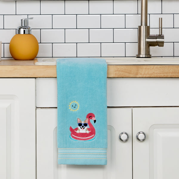 Skl Home Floating Corgi 2-Piece Hand Towel Set Aqua