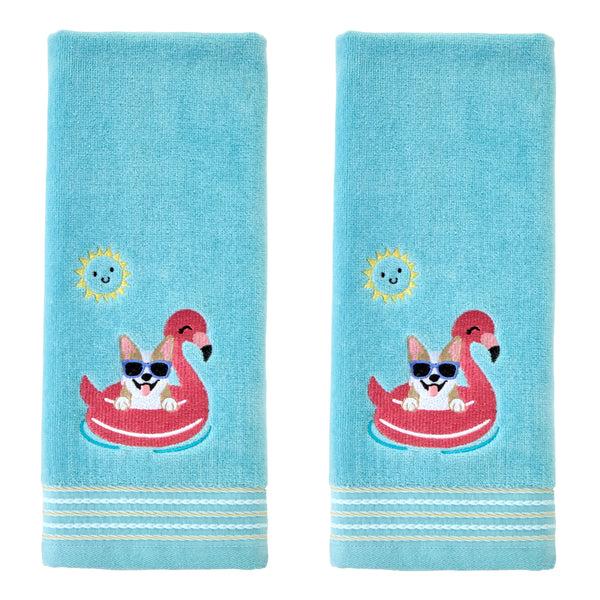 skl home Floating Corgi 2-Piece Hand Towel Set Aqua