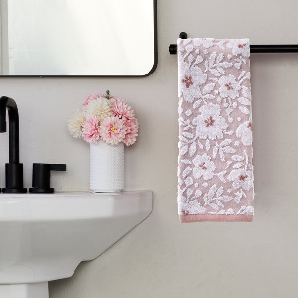 Skl Home Floral Jacquard 2-Piece Hand Towel Set Dusty Rose