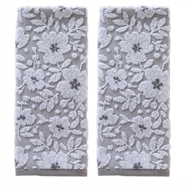 skl home Floral Jacquard 2-Piece Hand Towel Set Gray