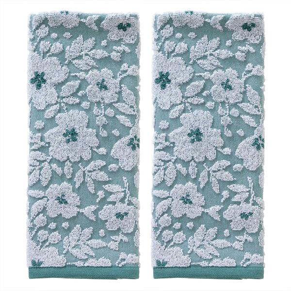 skl home Floral Jacquard 2-Piece Hand Towel Set Moss Green