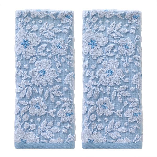 skl home Floral Jacquard 2-Piece Hand Towel Set Sky Blue