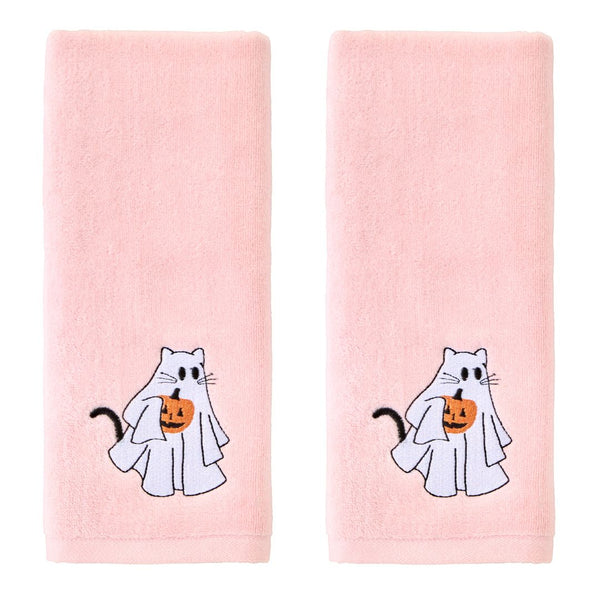 skl home Ghost Cat Towel 2-Piece Hand Towel Set Pink