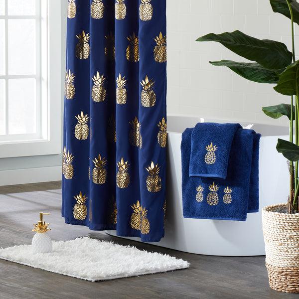 Skl Home Gilded Pineapple Fabric Shower Curtain Navy
