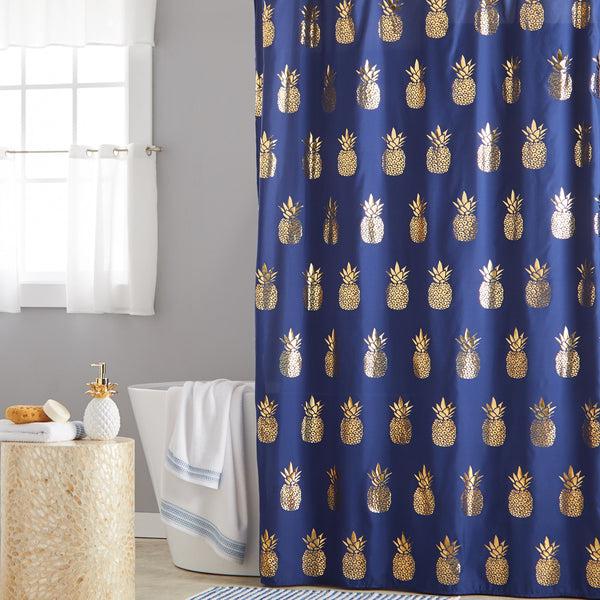 skl home Gilded Pineapple Fabric Shower Curtain Navy