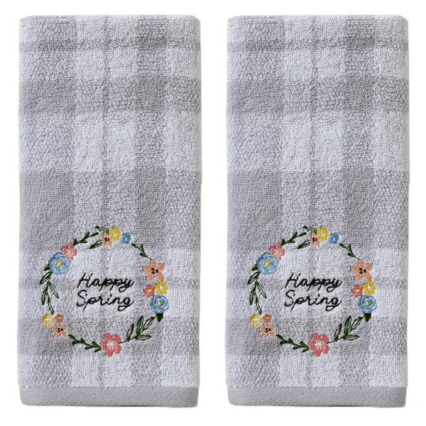 skl home Happy Spring Wreath 2-Piece Hand Towel Set Gray/White