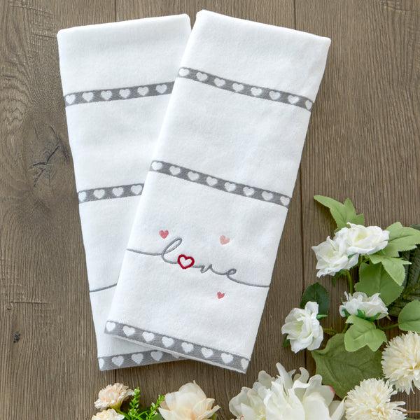 Skl Home Heart In Love 2-Piece Jacquard Hand Towel Set White