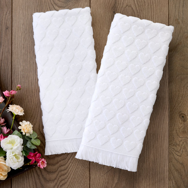 Skl Home Heart Jacquard 2-Piece Hand Towel Set White