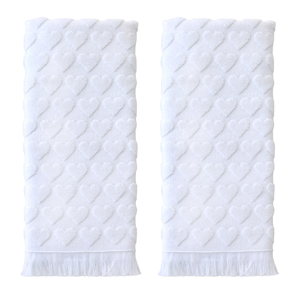 skl home Heart Jacquard 2-Piece Hand Towel Set White