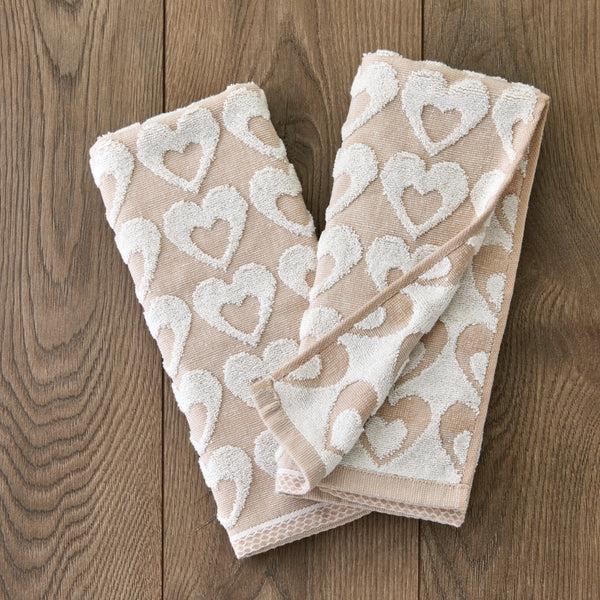 Skl Home Hearts Jacquard 2-Piece Hand Towel Set Tan