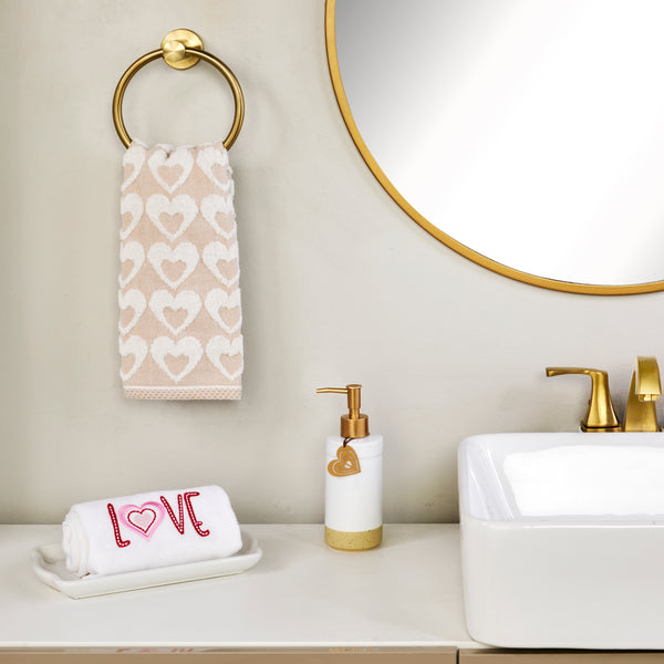 Skl Home Hearts Jacquard 2-Piece Hand Towel Set Tan