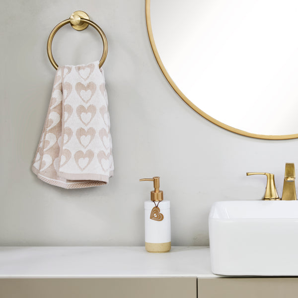 Skl Home Hearts Jacquard 2-Piece Hand Towel Set Tan