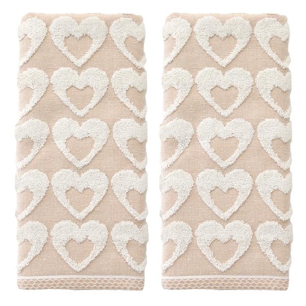 skl home Hearts Jacquard 2-Piece Hand Towel Set Tan