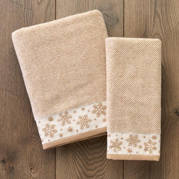 Skl Home Heather Snowflake Jacquard 2-Piece Hand Towel Set Tan