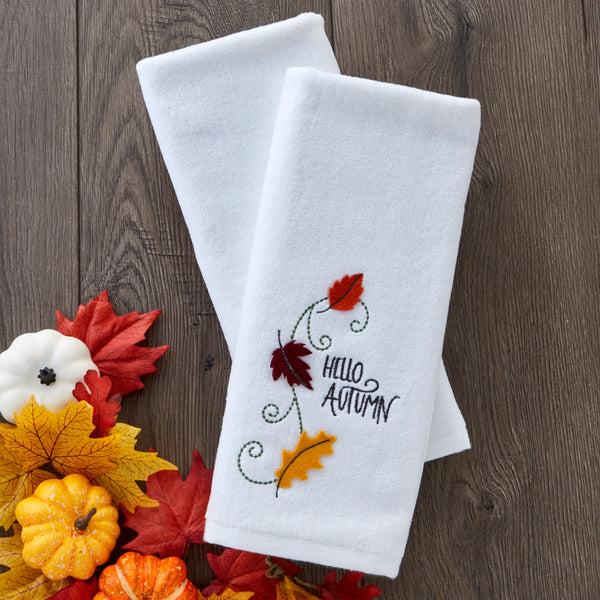 Skl Home Hello Autumn Leaves 3D Appliqué 2-Piece Hand Towel Set White