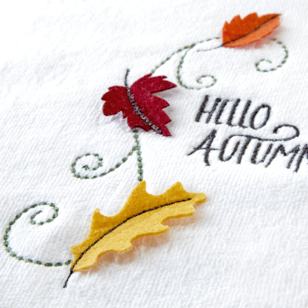 Skl Home Hello Autumn Leaves 3D Appliqué 2-Piece Hand Towel Set White