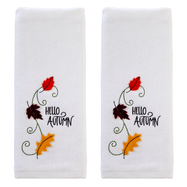skl home Hello Autumn Leaves 3D Appliqué 2-Piece Hand Towel Set White