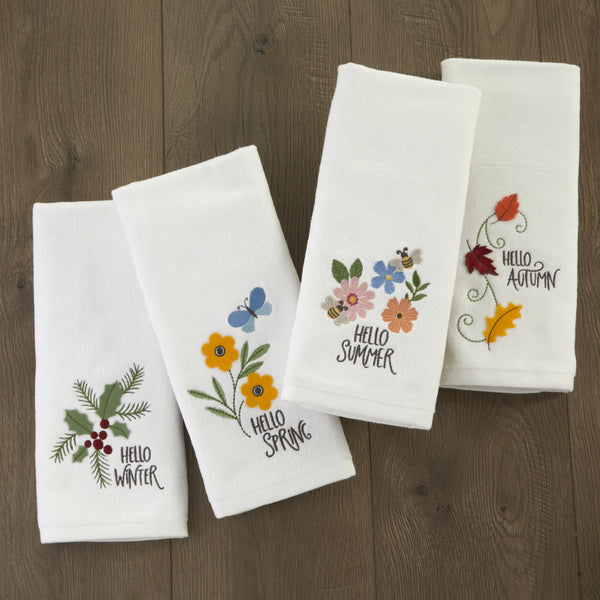 Skl Home Hello Seasons 3D Embellished 4-Piece Hand Towel Set White
