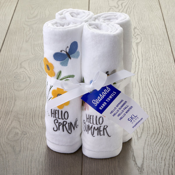 Skl Home Hello Seasons 3D Embellished 4-Piece Hand Towel Set White