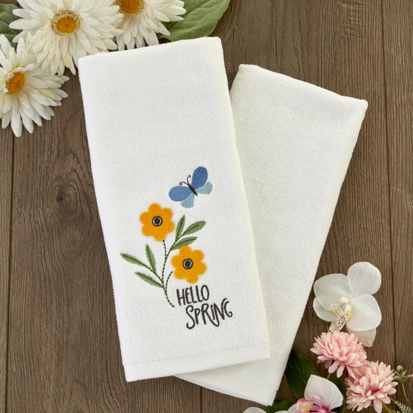 Skl Home Hello Spring Flowers 3D Appliqué 2-Piece Hand Towel Set White