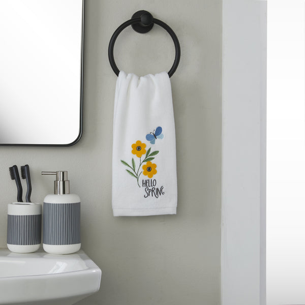 Skl Home Hello Spring Flowers 3D Appliqué 2-Piece Hand Towel Set White