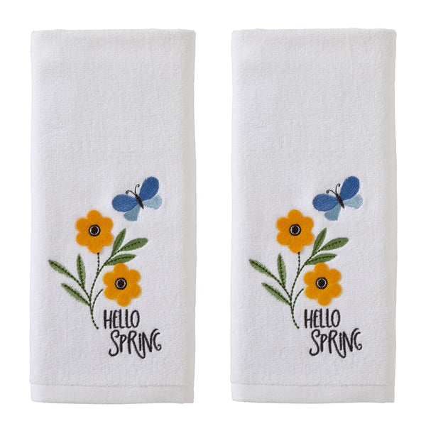 skl home Hello Spring Flowers 3D Appliqué 2-Piece Hand Towel Set White