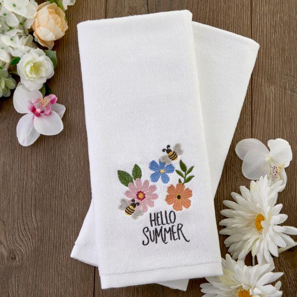 Skl Home Hello Summer Bee 3D Appliqué 2-Piece Hand Towel Set White