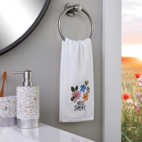 Skl Home Hello Summer Bee 3D Appliqué 2-Piece Hand Towel Set White