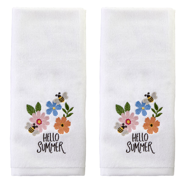 skl home Hello Summer Bee 3D Appliqué 2-Piece Hand Towel Set White